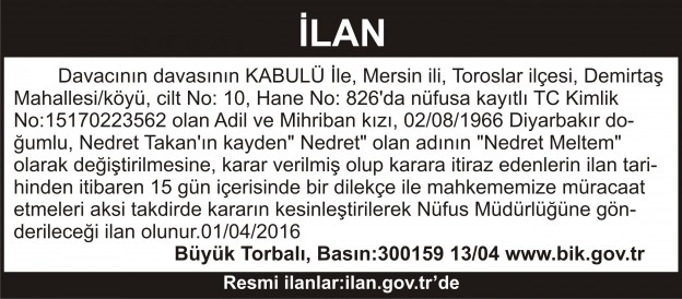 TORBALI 1.ASLİYE HUKUK MAHKEMESİ BASIN.300159 13.04.2016